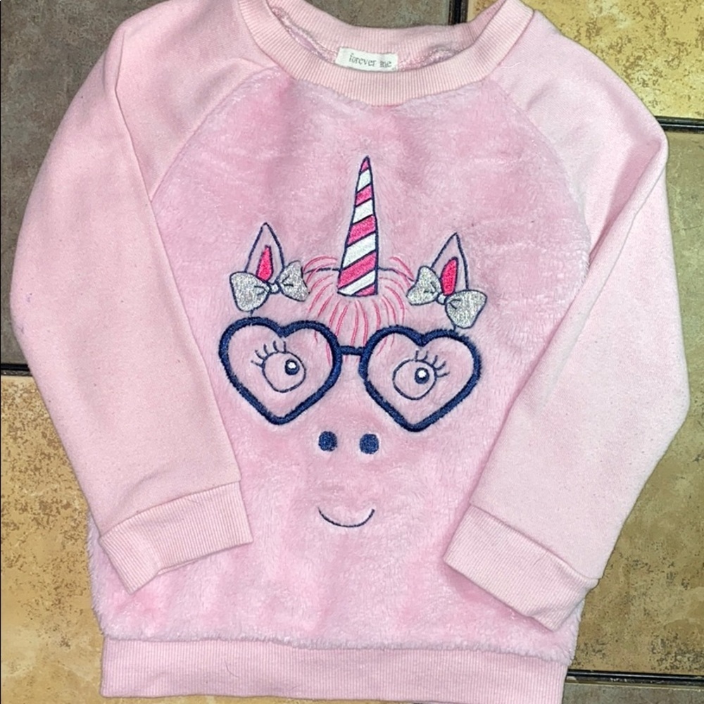 Boutique Forever Me Unicorn Fuzzy Pink Sweatshirt Size 3t